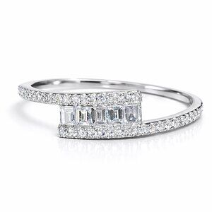 💎 EF Collection 14K White Gold Baguette & Pavé Diamond Bypass Ring